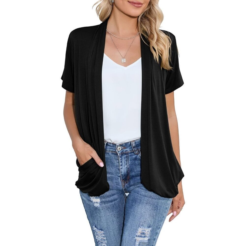 Women’s Lightweight Open Front Cardigan with Pockets Small Sleeve Casual